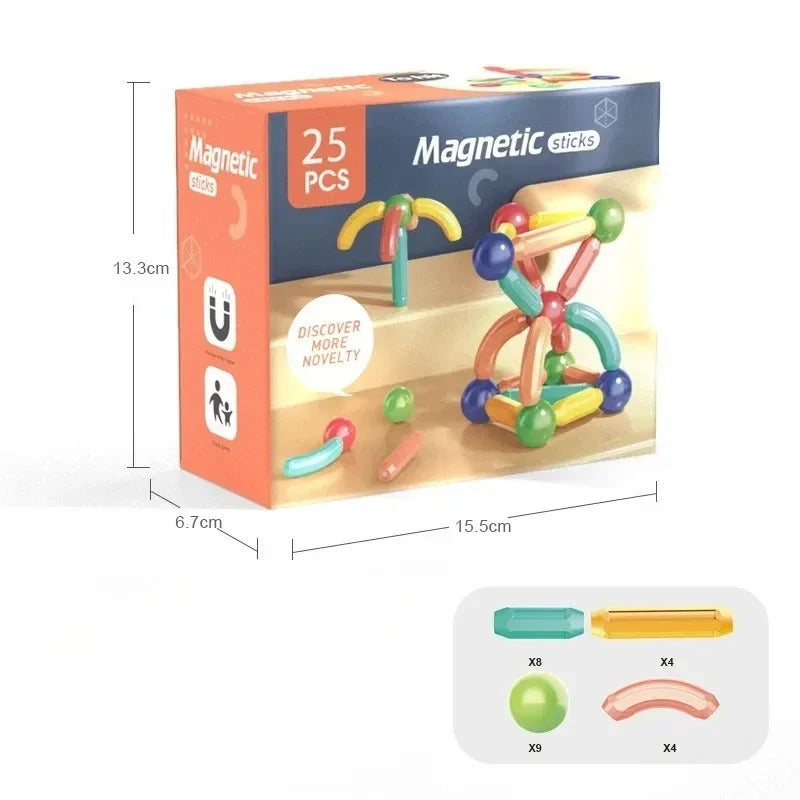 Magnetic Bar Blocks (25 Pieces) Construction Set For Brain Development