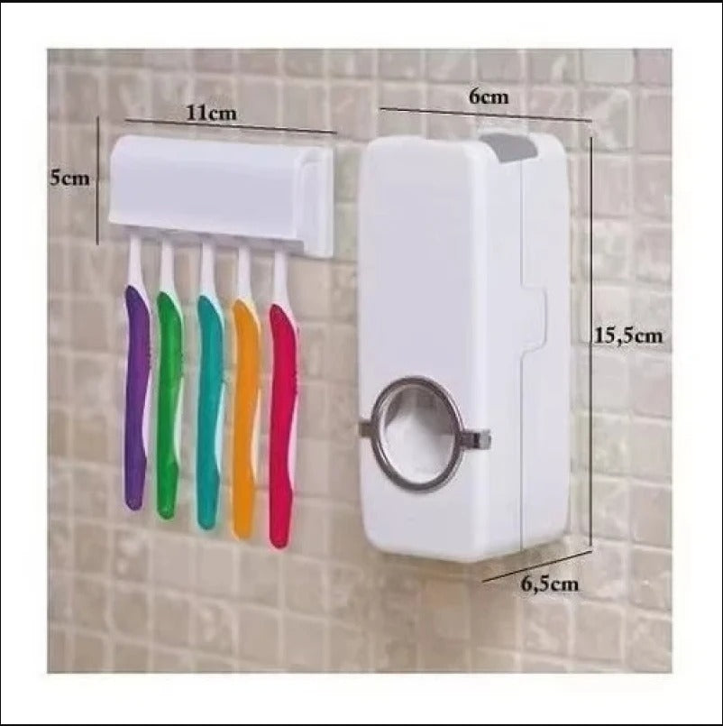 Toothpaste Dispenser With 5 Brush Holder Wall Mounted Automatic Hands Free Toothpaste Dispenser