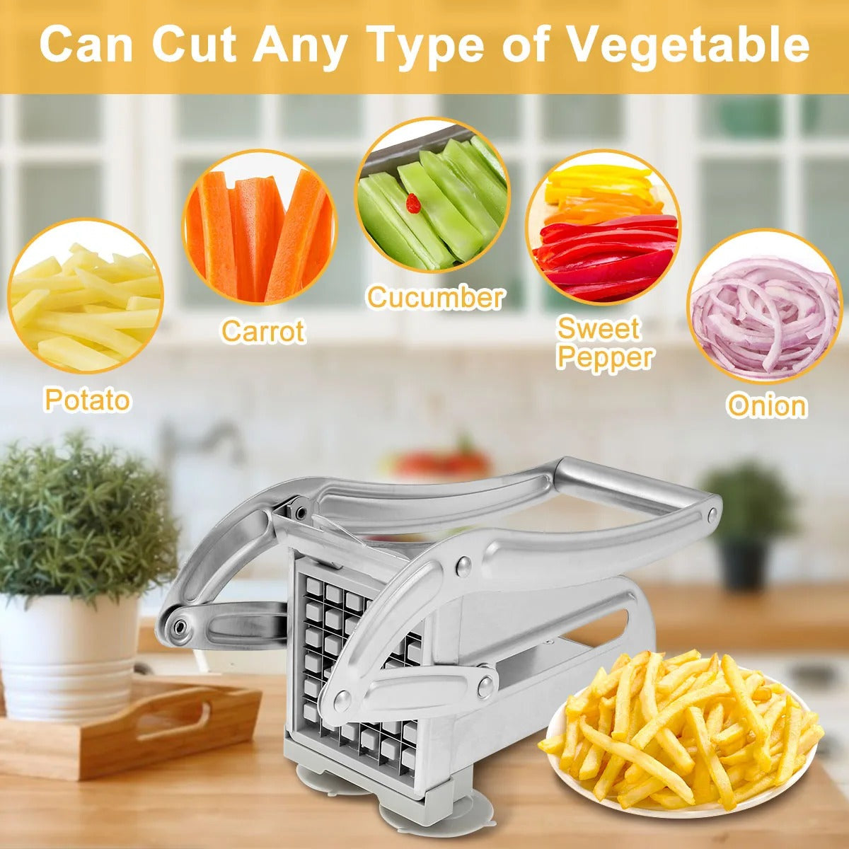 Potato Chips Making Machine Stainless Steel French Fry Potato Cutter Slicer Chipper Cucumber Slice Cut Kitchen Gadgets