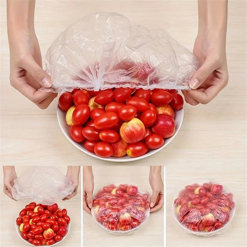 100Pcs Disposable Plastic Bag Food Cover Wrap Elastic Food Bags Lids For Fruit Bowls Cup Cap Storage Kitchen organizer Fresh Keeping Saver Bag