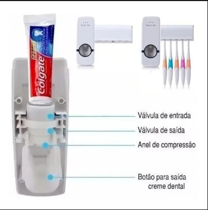 Toothpaste Dispenser With 5 Brush Holder Wall Mounted Automatic Hands Free Toothpaste Dispenser