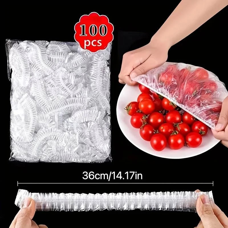 100Pcs Disposable Plastic Bag Food Cover Wrap Elastic Food Bags Lids For Fruit Bowls Cup Cap Storage Kitchen organizer Fresh Keeping Saver Bag