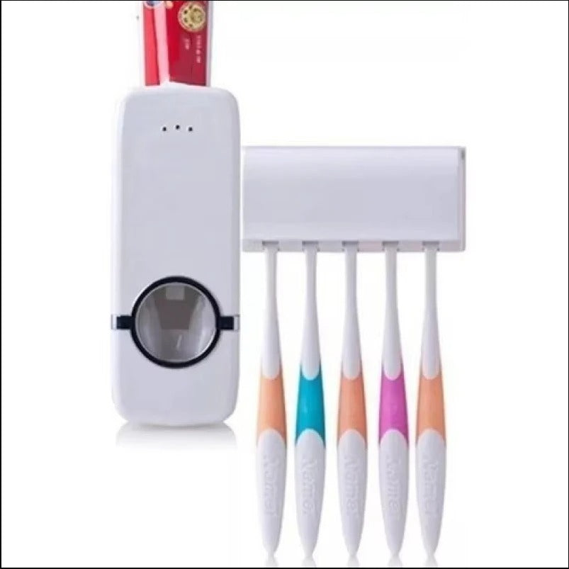 Toothpaste Dispenser With 5 Brush Holder Wall Mounted Automatic Hands Free Toothpaste Dispenser